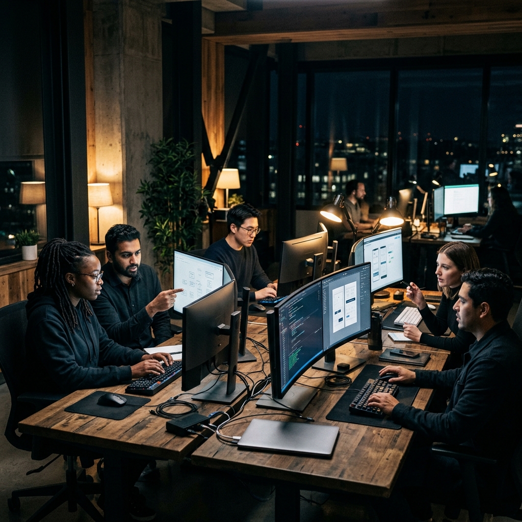 New Age Technology team working in their studio